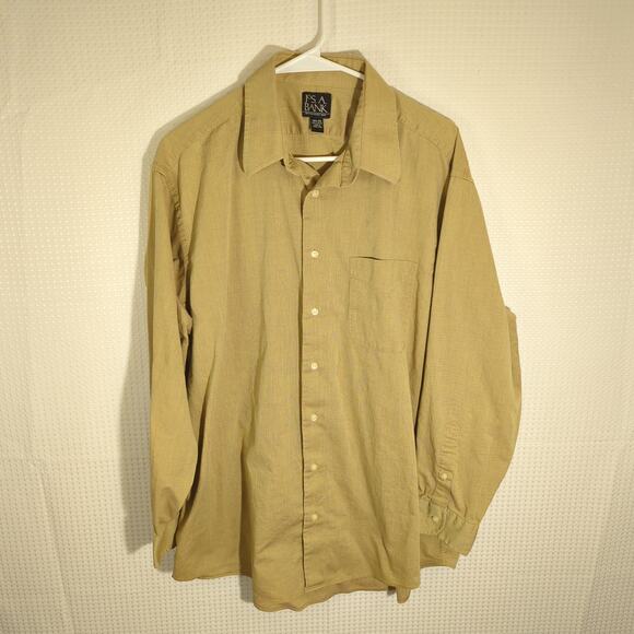 Jos A Bank 16.5 33 Shirt Men Tan Solid Long Sleeve Button Front Cotton Hong Kong - Picture 1 of 3